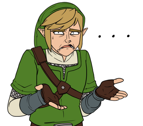 ... 1boy chainmail eyebrows fingerless_gloves gloves hat light_brown_hair link lowres male_focus nintendo pointy_ears sarky solo sweatdrop the_legend_of_zelda thick_eyebrows tunic vambraces