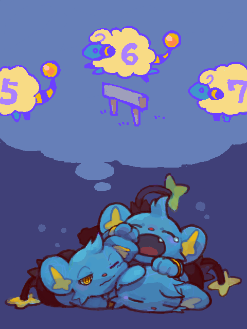 d&amp;p dreaming mareep no_humans pokemon shinx sleeping sleepy tears tegaki yawning