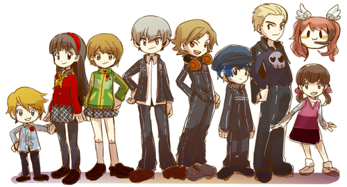 4boys 5girls :3 amagi_yukiko atlus crossover digimon digimon_adventure doujima_nanako hanamura_yousuke kataro kujikawa_rise kuma_(persona_4) lineup lowres multiple_boys multiple_girls narukami_yuu pantyhose parody persona persona_4 satonaka_chie shirogane_naoto style_parody tatsumi_kanji yukkuri_shiteitte_ne