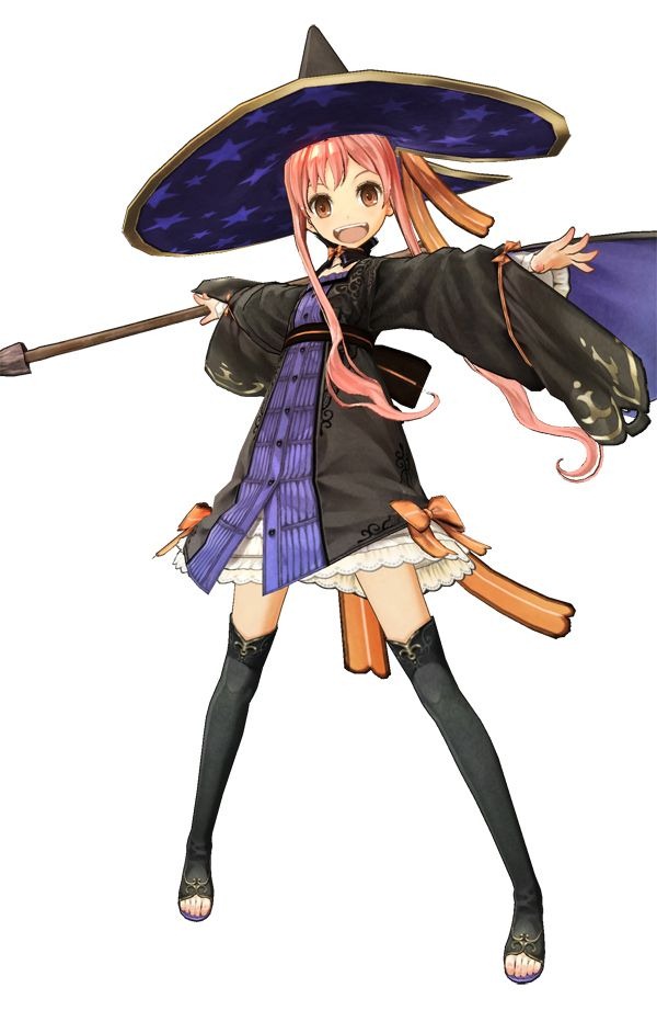 1girl 3d atelier_(series) atelier_ayesha black_legwear dress female hat high_heels jpeg_artifacts long_hair official_art open_shoes pink_hair shoes simple_background skirt smile solo star star_print thigh-highs tied_hair toeless_legwear white_background wilbell_voll=erslied witch witch_hat yellow_eyes