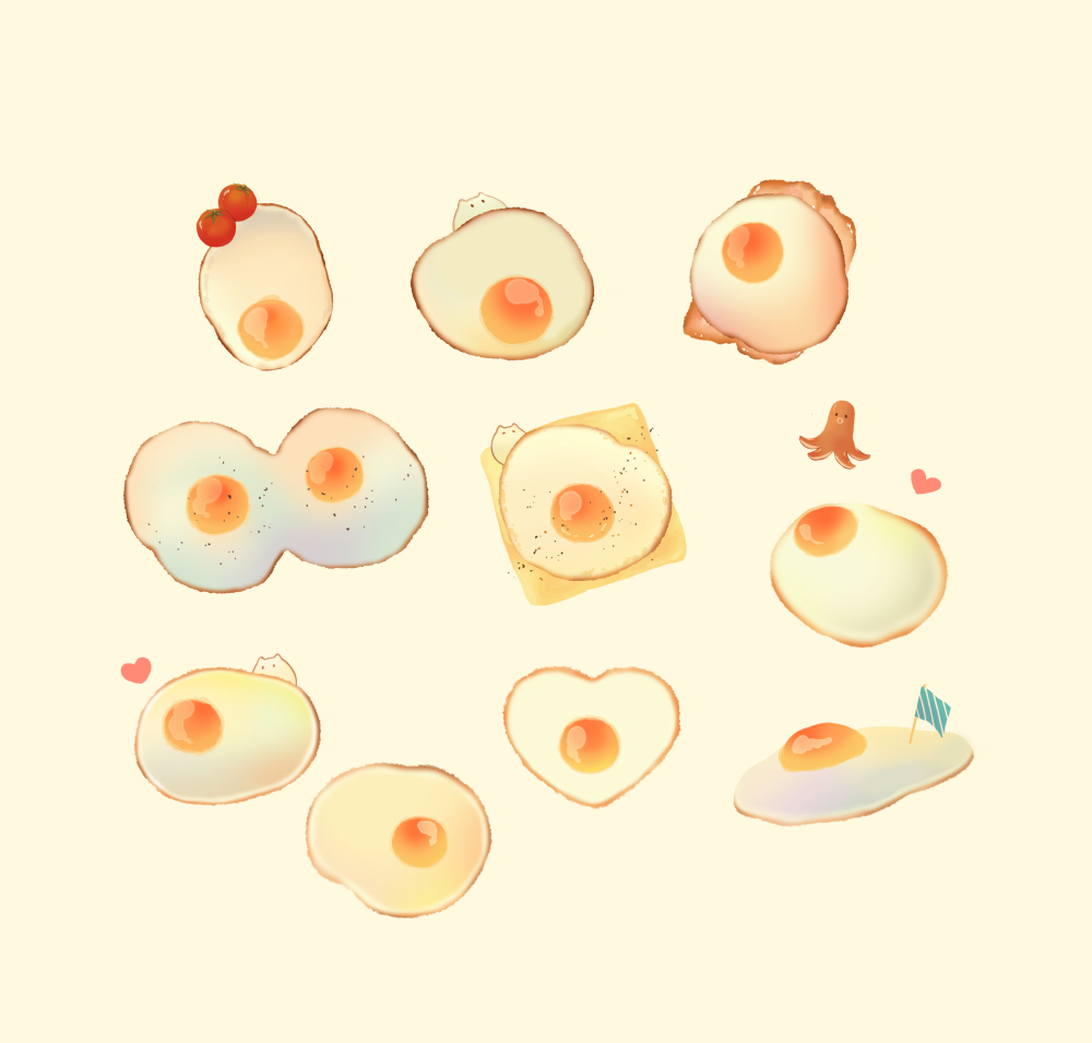 cat commentary_request egg flag fried_egg heart no_humans original r. revision simple_background sunny_side_up_egg tomato