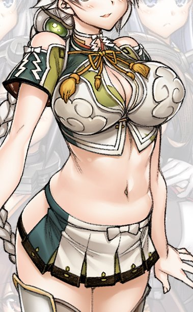 arms_at_sides asymmetrical_hair bare_shoulders braid breasts character_request cleavage_cutout cloud_print cowboy_shot detached_sleeves hip_vent hiyohiyo kantai_collection large_breasts long_hair midriff miniskirt navel outside_border remodel_(kantai_collection) short_sleeves silver_hair single_braid skirt smile thigh-highs thighs unryuu_(kantai_collection) very_long_hair