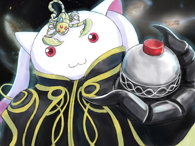 astro_switch crossover fusion kamen_rider kamen_rider_fourze_(series) kyubey mahou_shoujo_madoka_magica musclecar parody red_eyes scorpio_zodiarts scorpion