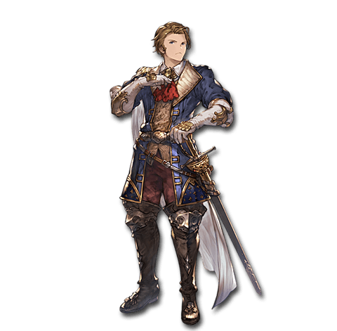 1boy armor armored_boots boots brown_hair cape cravat full_body gloves granblue_fantasy lowres male_focus minaba_hideo official_art paris_(granblue_fantasy) sheath sheathed sideburns solo sword weapon white_gloves