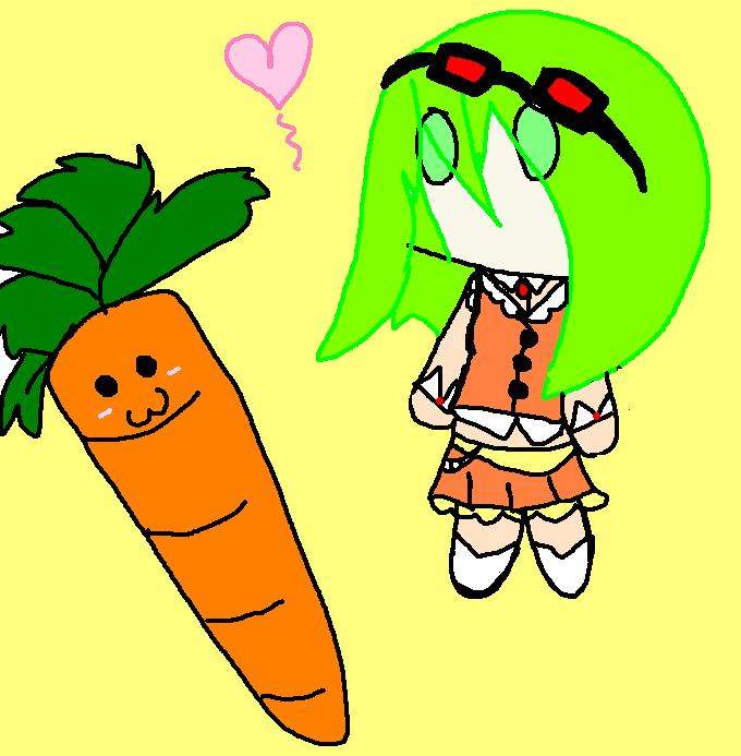 1girl bad_anatomy carrot goggles green_eyes green_hair gumi heart poorly_drawn solo vocaloid