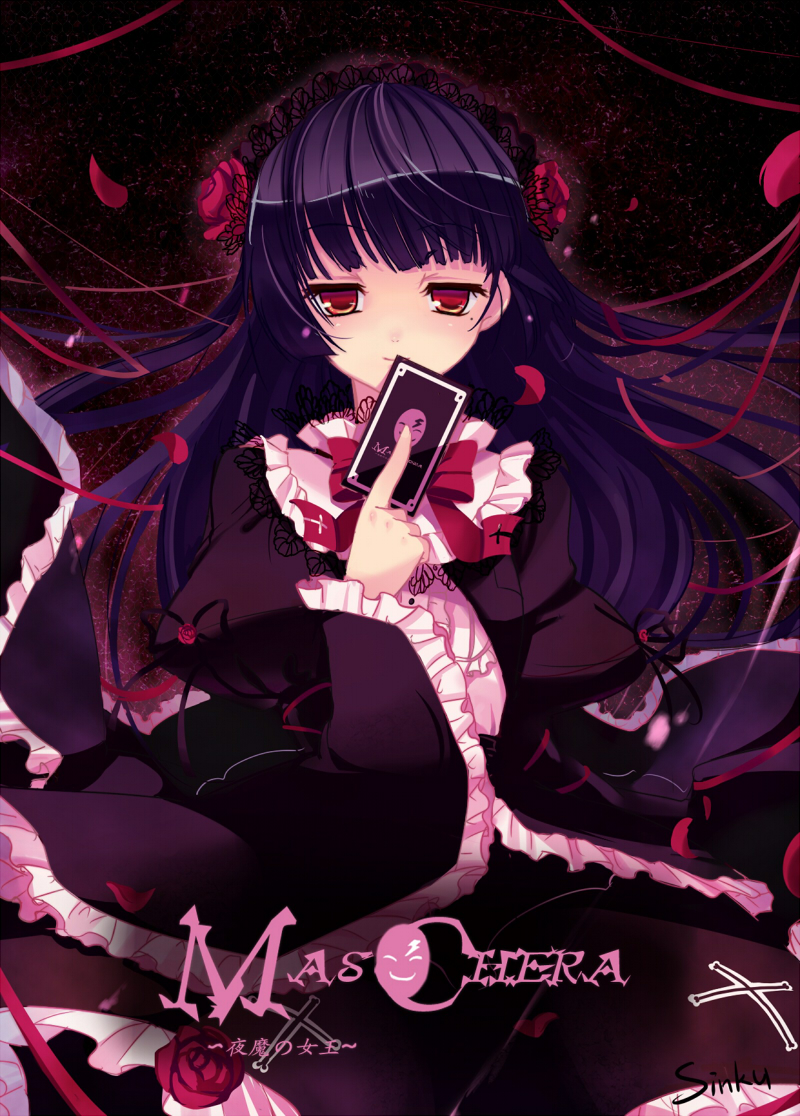 1girl black_hair card dress gokou_ruri gothic_lolita hairband holding holding_card lolita_fashion long_hair ore_no_imouto_ga_konna_ni_kawaii_wake_ga_nai red_eyes solo yadamon_(neverland)