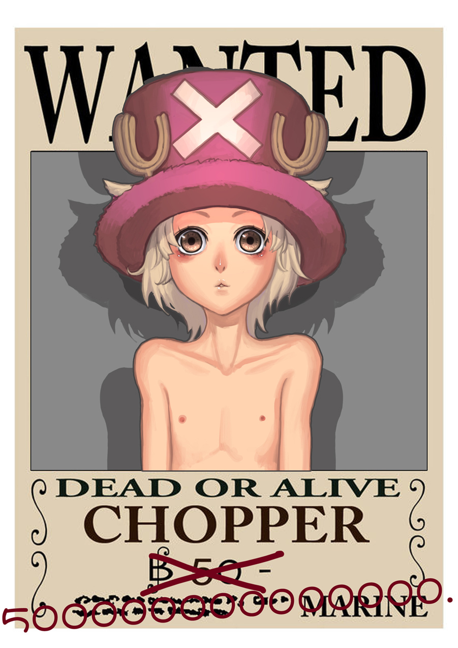 1boy antlers blonde_hair brown_eyes character_name child gogoso hat highres male_focus one_piece personification pink_hat reindeerboy shirtless solo tony_tony_chopper top_hat topless wanted wanted_poster white_hair x_(symbol)