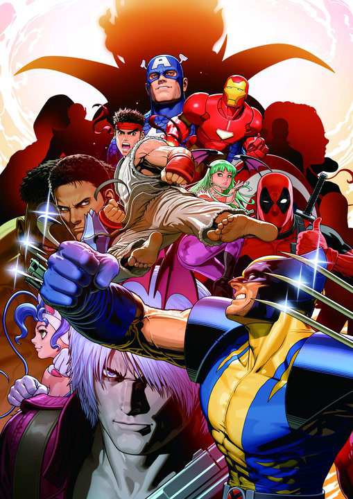 2girls 6+boys belt blue_eyes blue_hair brown_eyes brown_hair capcom captain_america chris_redfield chun-li claws crossover dante_(devil_may_cry) deadpool demon_girl devil_may_cry dormammu dougi felicia fingerless_gloves flying_kick frank_west gloves green_hair green_skin gun hairband handgun head_wings headband hulk iron_man katana kicking long_hair low_wings marvel marvel_vs._capcom marvel_vs._capcom_3 mask mori_toshiaki morrigan_aensland multiple_boys multiple_girls official_art open_mouth power_armor resident_evil ryuu_(street_fighter) sheath sheathed silhouette sparkle street_fighter succubus super-skrull sword thumbs_up vampire_(game) weapon white_hair wings wolverine x-men