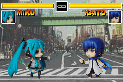 &gt;_&lt; 2boys 2girls animated animated_gif closed_eyes hachune_miku hatsune_miku kagamine_len kagamine_rin kaito king_of_fighters lowres multiple_boys multiple_girls nendoroid spring_onion the_king_of_fighters vocaloid