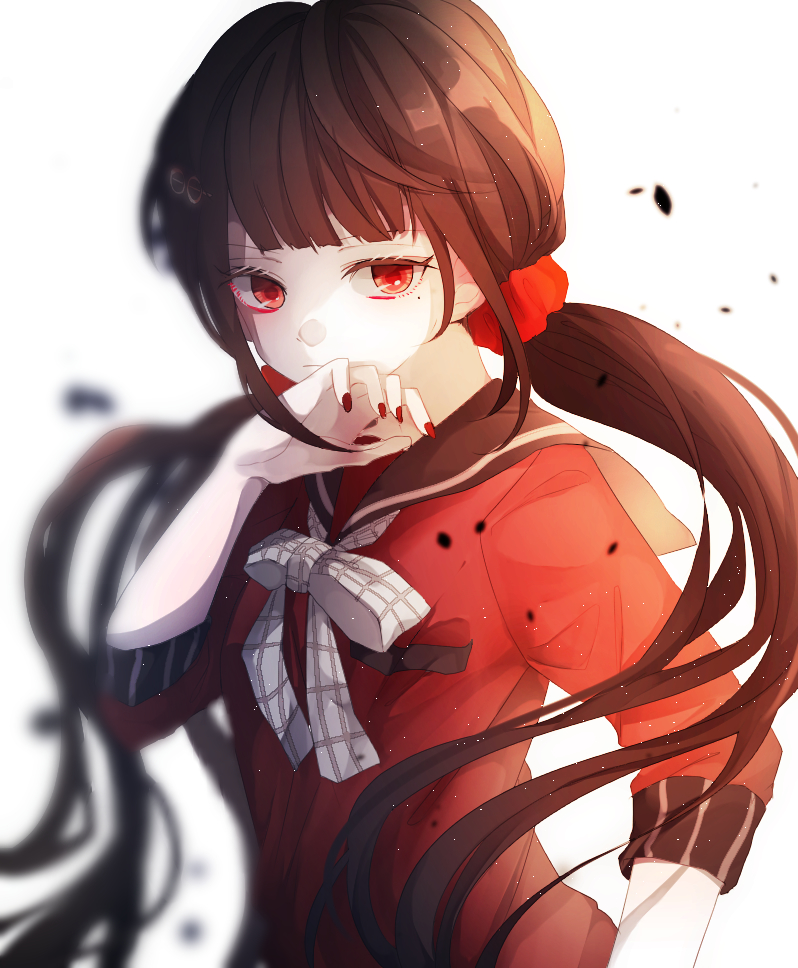 black_hair blood blush harukawa_maki long_hair nail_polish seifuku twintails