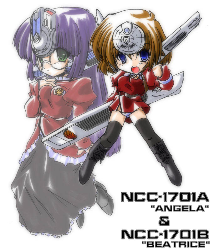 2girls 45acp mecha_musume multiple_girls star_trek thigh-highs uniform uss_enterprise