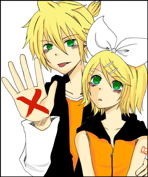 aqua_eyes blonde_hair brother_and_sister kagamine_len kagamine_rin siblings twins vocaloid