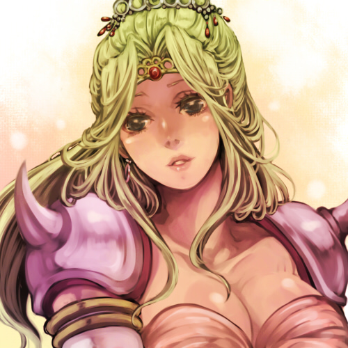 1girl 9wa armor bad_id breasts cleavage female final_fantasy final_fantasy_iv gradient gradient_background long_hair lowres rosa_farrell shoulder_pads solo