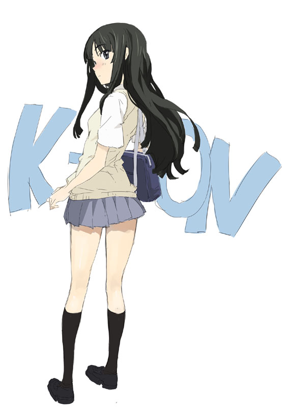 1girl akiyama_mio bag black_hair female full_body k-on! legs long_hair mura_(kanojo_no_oukoku) school_uniform skirt solo white_background
