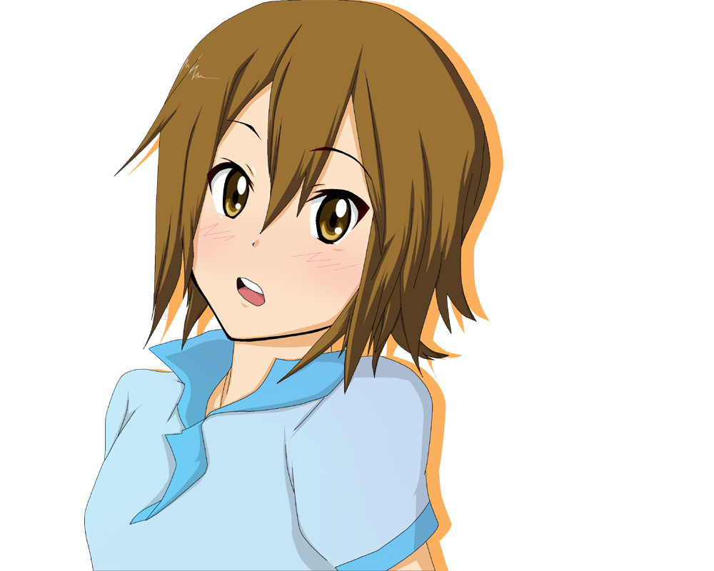 1girl alternate_hairstyle bangs blush brown_eyes brown_hair female hair_down k-on! short_hair solo su-35_(artist) tainaka_ritsu tomboy white_background