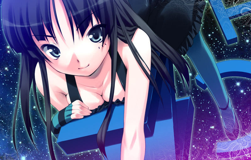 1girl akiyama_mio breast_press breasts cleavage don't_say_"lazy" female fingerless_gloves gloves hoshizaki_hikaru k-on! solo