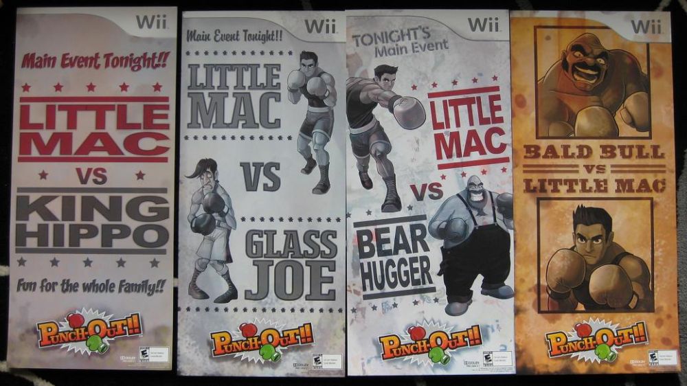 4boys bald_bull bear_hugger boxing boxing_gloves glass_joe king_hippo little_mac monochrome multiple_boys nintendo photo poster poster_(object) punch-out!! super_punch-out!! super_punch_out!! wii