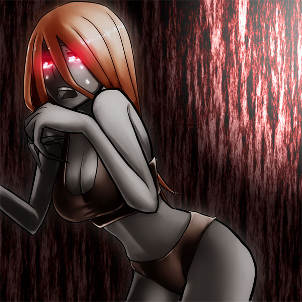 1girl bare_shoulders bent_over blonde_hair bra breasts claws cleavage glowing glowing_eyes leaning_forward left_4_dead lingerie long_hair midriff neoroma open_mouth pale_skin panties red_eyes solo tears underwear underwear_only witch_(left4dead) zombie