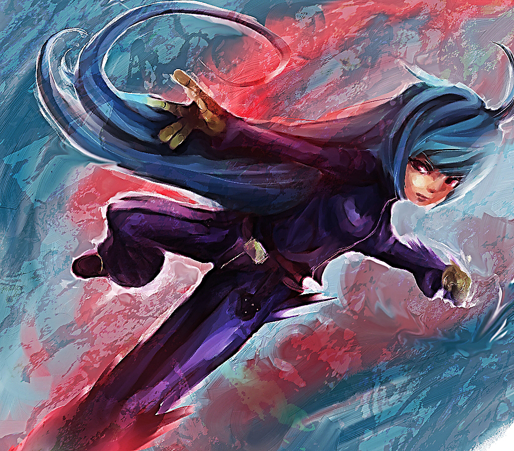 1girl belt blue_hair gloves king_of_fighters kula_diamond long_hair red_eyes snk solo the_king_of_fighters