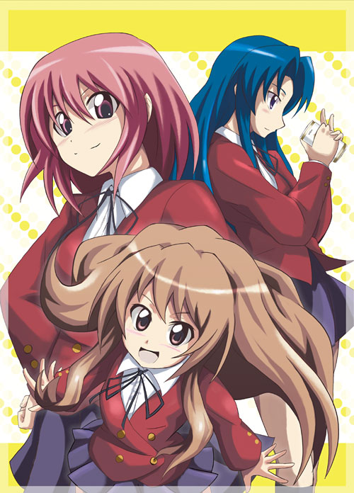 aisaka_taiga azumaya_hironaru blue_hair brown_eyes brown_hair kawashima_ami kushieda_minori pink_eyes pink_hair school_uniform toradora! violet_eyes