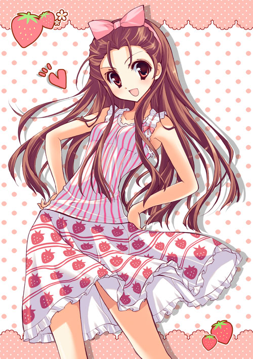 brown_eyes brown_hair hairband heart idolmaster long_hair minase_iori ribbon skirt solo yukiwo