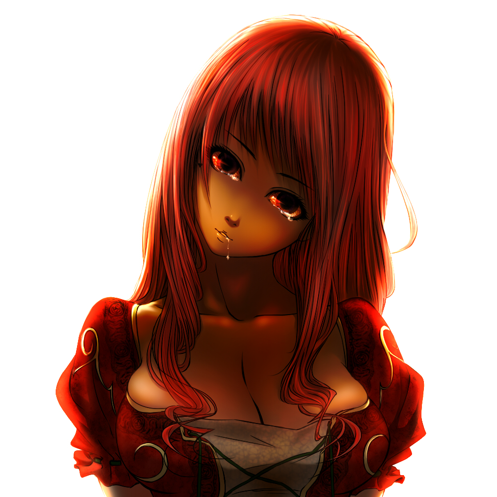 drooling huge_breasts original red_eyes red_hair redhead saliva solo tears yasushi_shin_izumi