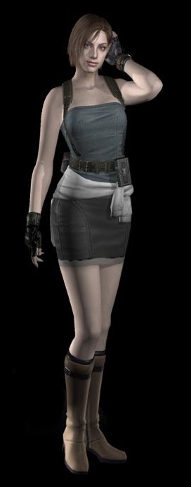 1girl black_background boots brown_hair fingerless_gloves jill_valentine lowres miniskirt resident_evil short_hair solo sweater