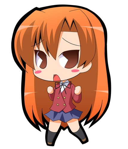 brown_eyes chibi kihara_maya long_hair lowres orange_hair pac-man_eyes pacman_eyes school_uniform skirt suntail toradora!