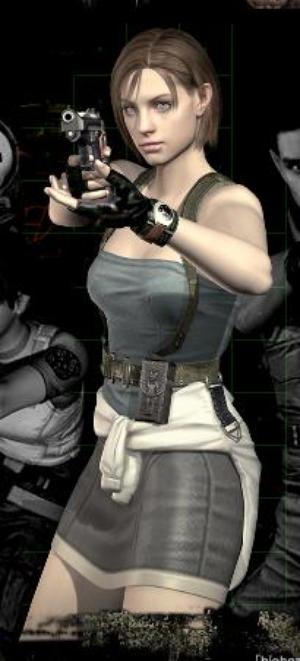 brown_hair fingerless_gloves gun jill_valentine miniskirt resident_evil short_hair sweater