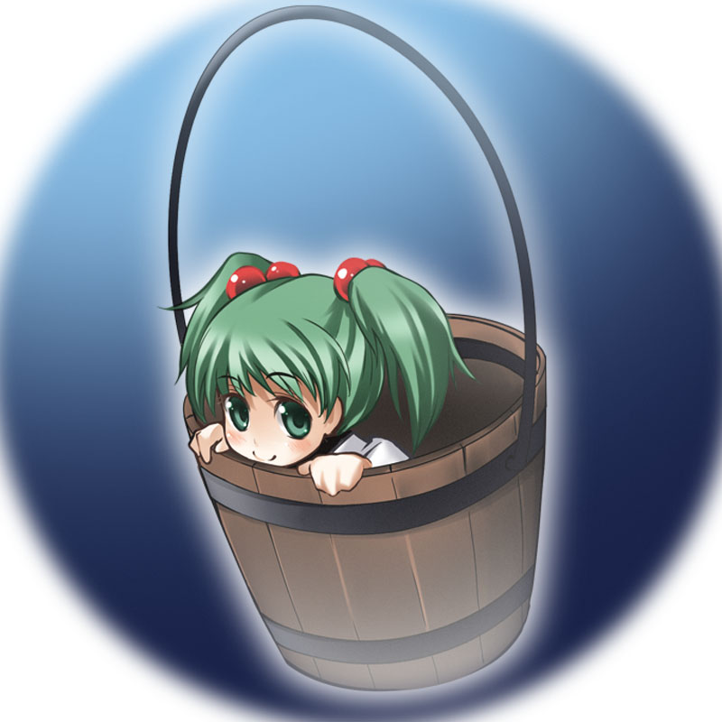 green_eyes green_hair in_bucket in_container kisume makot ougi_makoto short_hair smile solo touhou twintails
