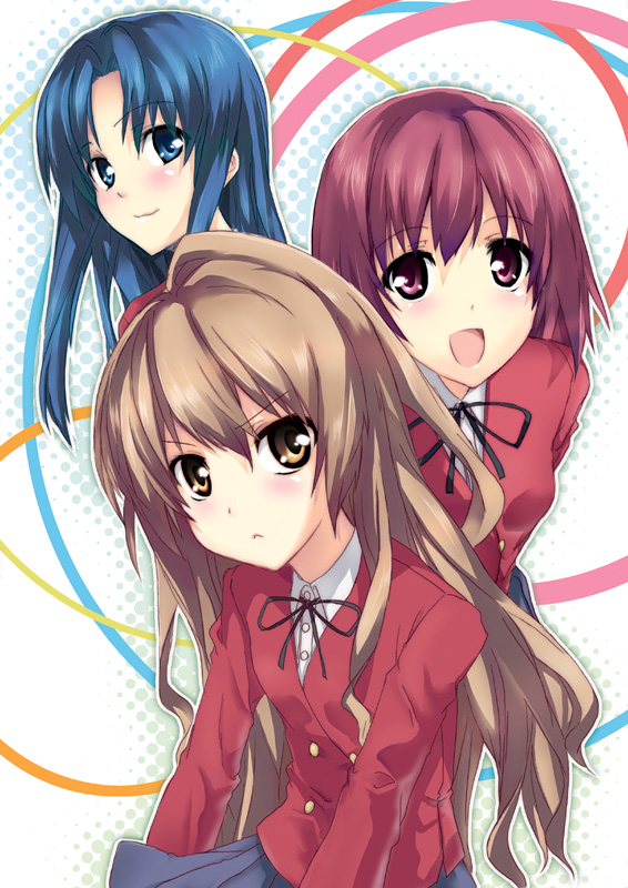 blue_eyes blue_hair brown_eyes brown_hair kawashima_ami kushieda_minori long_hair red_eyes red_hair redhead school_uniform short_hair toradora!