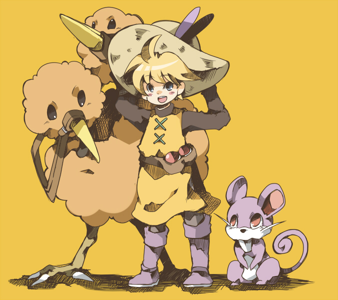 1girl androgynous chachi chachi_(azuzu) doduo hat nintendo pokemon pokemon_special rattata reverse_trap yellow_(pokemon)