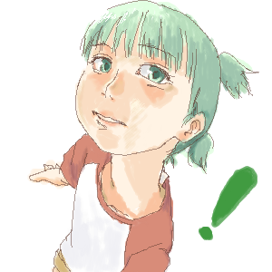 ! 1girl aliasing green_eyes green_hair kiyohiko koiwai_yotsuba looking_at_viewer lowres oekaki quad_tails raglan_sleeves realistic short_hair simple_background solo style_parody tekkon_kinkreet white_background yotsubato!