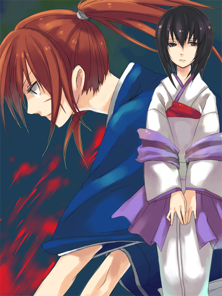 black_eyes black_hair blood error haori himura_kenshin japanese_clothes kimono long_hair loo ponytail redhead rurouni_kenshin samurai yukishiro_tomoe