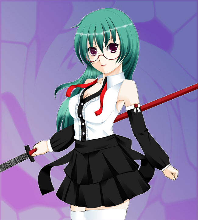 1girl glasses katana nikukai solo sword weapon