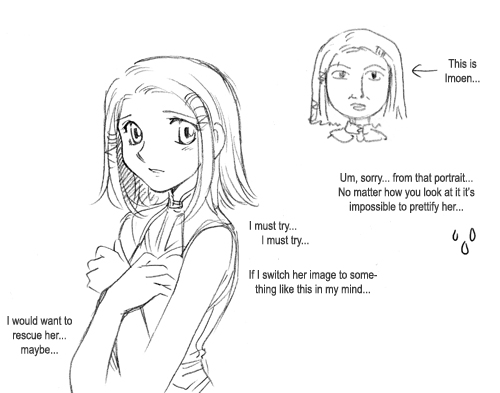 1girl baldur's_gate comic doujinshi imoen lowres monochrome sketch translated