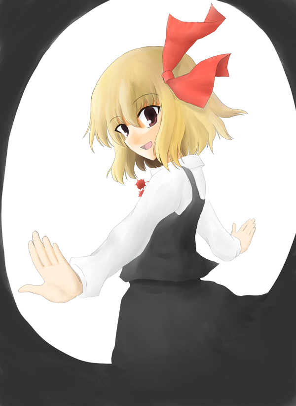 1girl blonde_hair blue_pony bluepony brown_eyes female hair_ribbon necktie outstretched_arms red_eyes ribbon rumia short_hair solo spread_arms the_embodiment_of_scarlet_devil touhou youkai