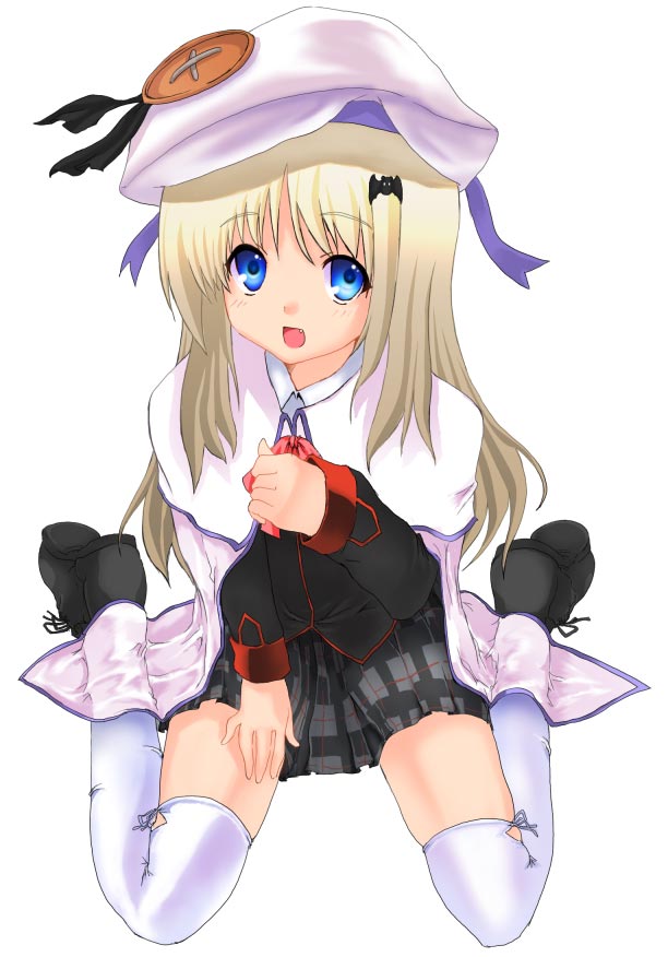 blonde_hair blue_eyes buttons cape goban hat large_buttons little_busters!! noumi_kudryavka thigh-highs