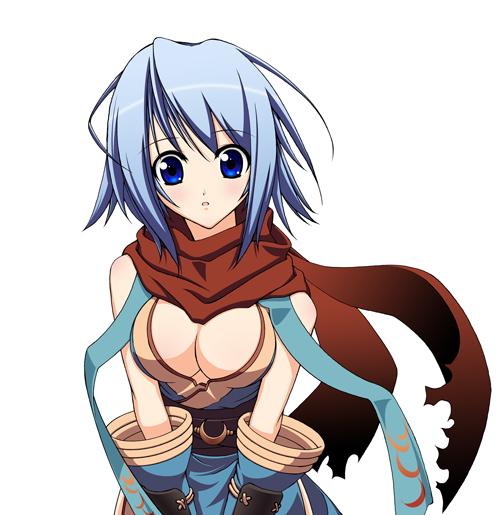 1girl blue_eyes blue_hair breasts cleavage large_breasts ninja ninja_(ragnarok_online) ragnarok_online scarf solo