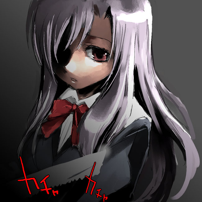 1girl bow bowtie brown_eyes close-up closed_mouth expressionless face hair_over_one_eye katsura_kotonoha kazumiya_akira red_bow red_bowtie school_days shaded_face solo upper_body yandere