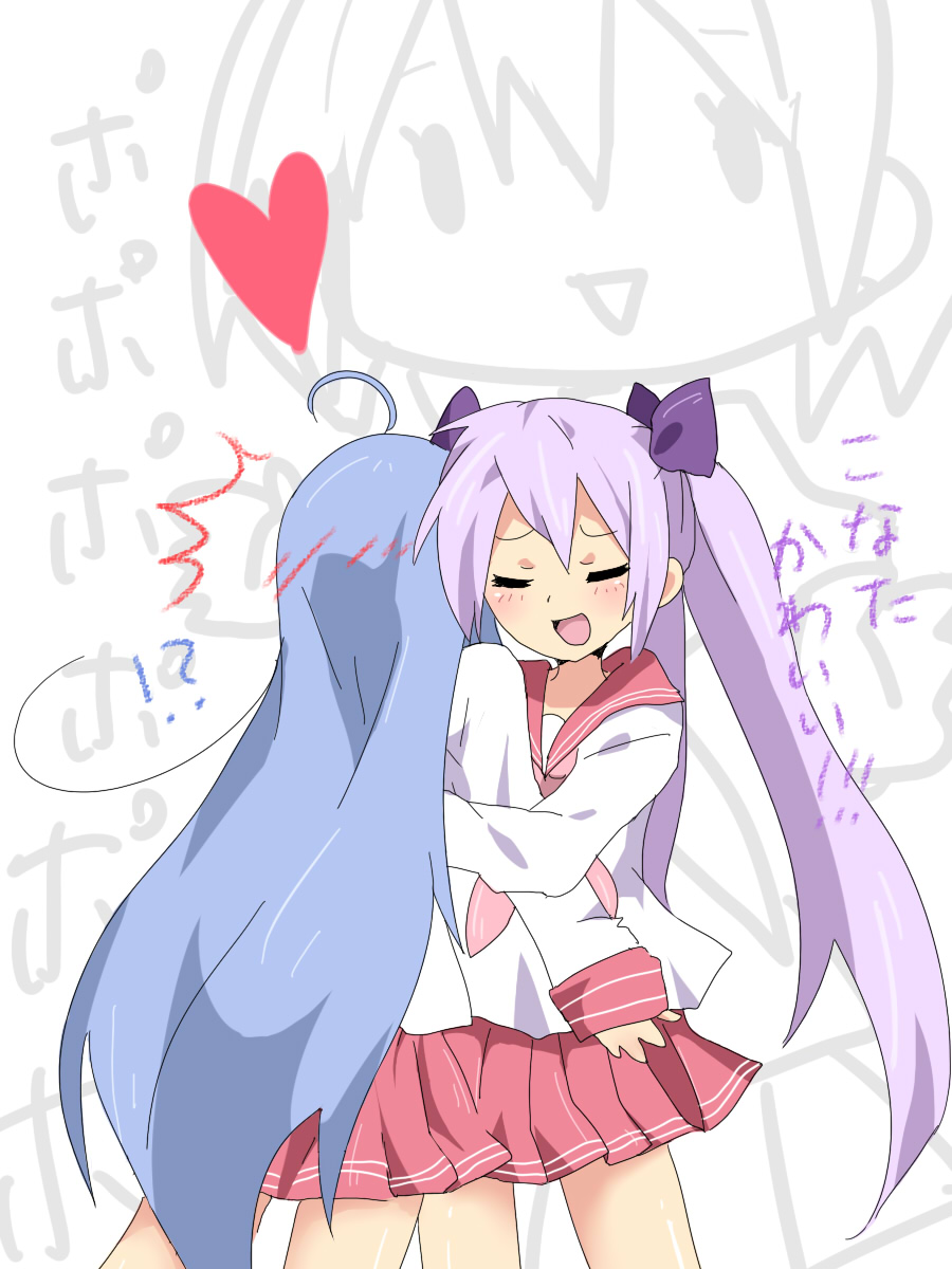 ahoge bad_id highres hiiragi_kagami hiiragi_tsukasa hug izumi_konata lucky_star multiple_girls uiko