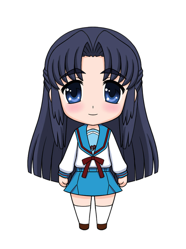 asakura_ryouko blue_eyes blue_hair blush chibi long_hair mem school_uniform serafuku suzumiya_haruhi_no_yuuutsu