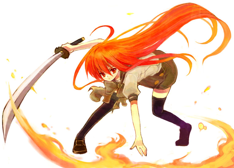 redhead school_uniform serafuku shakugan_no_shana shana sword thigh-highs weapon yonko zettai_ryouiki