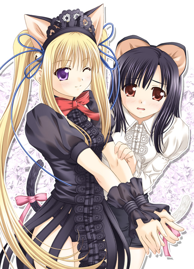 2girls animal_ears bdsm bondage bound bound_wrists cat_ears cat_tail igul lost_angels_story multiple_girls nyarlathotep ribbon seonja tail twintails