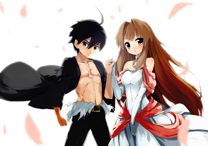 1boy 1girl belt choker couple dress elbow_gloves gloves hand_holding hetero michishio_nagasumi seto_no_hanayome seto_san u_(the_unko)