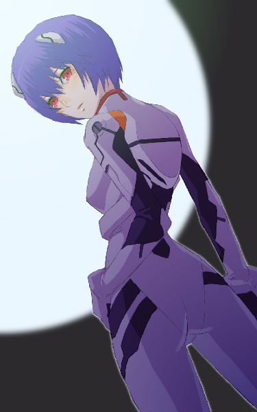 1girl 2d ass ayanami_rei backlighting bangs blue_hair blurry bodysuit bracer cowboy_shot depth_of_field dutch_angle expressionless from_side full_moon gloves hair_between_eyes hand_on_hip headgear legs_apart looking_at_viewer looking_back moon neon_genesis_evangelion night night_sky outdoors outline parted_lips pilot_suit plugsuit red_eyes short_hair sky slender_waist solo turtleneck