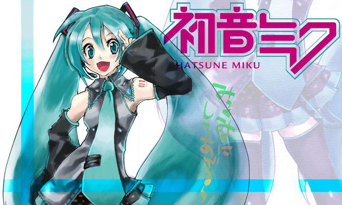 1girl :d aqua_hair black_boots black_skirt blue_eyes blue_hair blue_necktie boots character_name collared_shirt detached_sleeves grey_shirt hair_between_eyes hair_ornament hatsune_miku headphones himukai_yuusuke long_hair looking_at_viewer matching_hair/eyes microphone miniskirt necktie number open_mouth pleated_skirt salute shirt skirt smile solo tattoo thigh-highs thigh_boots tie_clip tied_hair twintails upper_body very_long_hair vocaloid zoom_layer