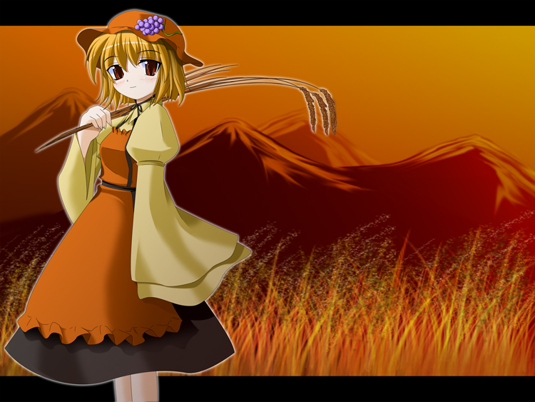 1girl aki_minoriko female hat side_b solo touhou wheat