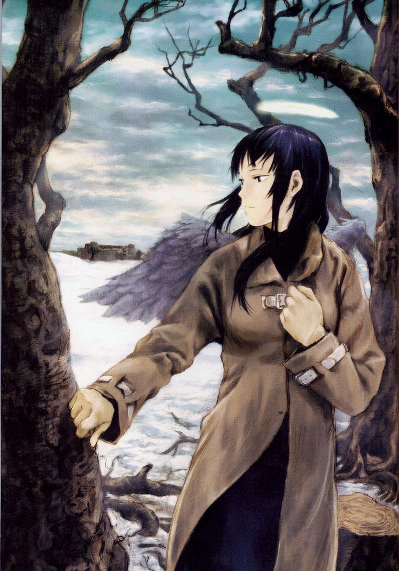 00s 1girl abe_yoshitoshi haibane_renmei halo reki snow solo wings winter