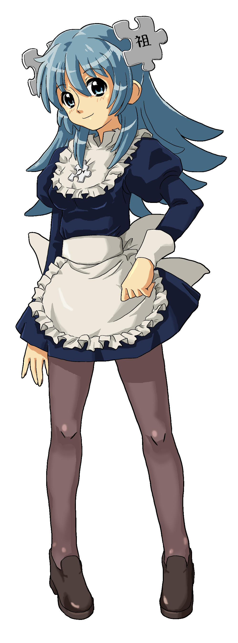 1girl absurdres aliasing female highres kasuga39 long_image maid matching_hair/eyes older open_\m/ os-tan pantyhose simple_background solo tall_image transparent_background waist_apron wikipe-tan wikipedia
